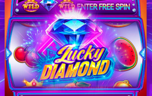 Lucky Diamond mostrando uma máquina de caça-níqueis com símbolos de diamantes brilhantes.